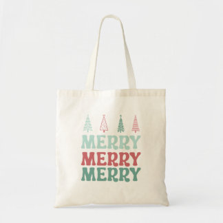 Bolsa Tote Merry Merry Merry with Pastel Boho Christmas Trees