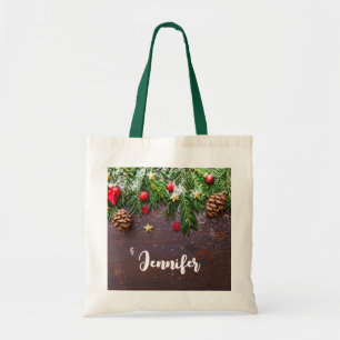Bolsa Tote Mesa de Natal russa com pinheiro e neve