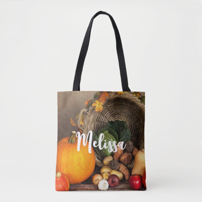 Bolsa Tote Mesa rustica de Ação de Graças e colheita abundant (Frente)