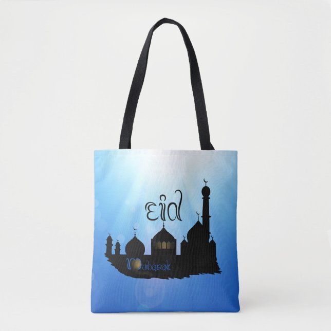 Bolsa Tote Mesquita Eid Mubarak com Tipografia (Frente)
