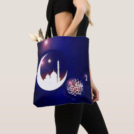 Bolsa Tote Mesquita Ramadã na Lua Crescente com Azul Fanático