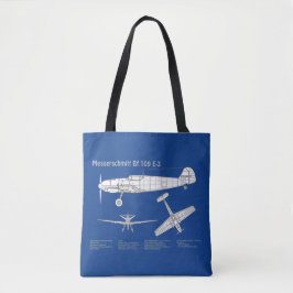 Bolsa Tote Messerschmitt Bf 109 - Airplane Blueprint ABD