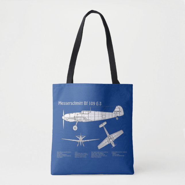 Bolsa Tote Messerschmitt Bf 109 - Airplane Blueprint ABD (Frente)