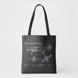 Bolsa Tote Messerschmitt Bf 109 - Airplane Blueprint PD