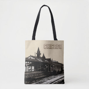 Bolsa Tote Metrô de Chicago L 1950 Watercolor Sepia