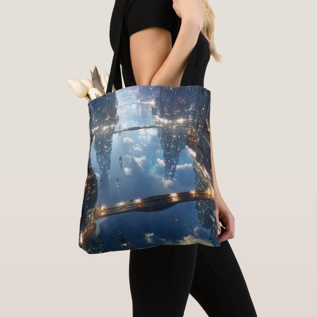 Bolsa Tote Metrópole Flutuante no Céu (Close Up)