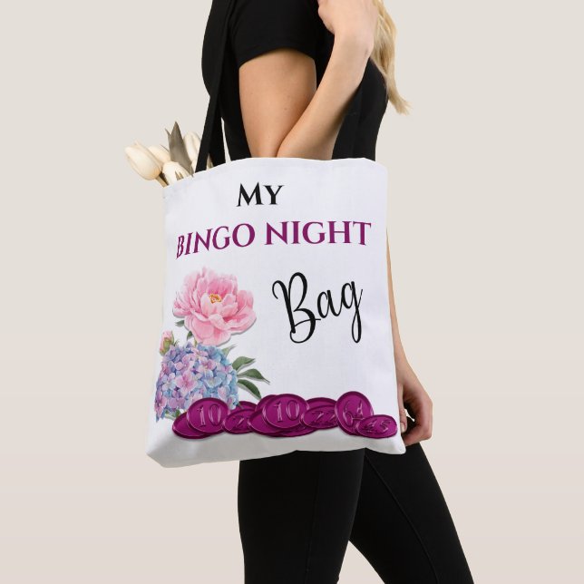 Bolsa Tote Meu Bingo Night Bingo Bingo Cards Chips Flores (Close Up)