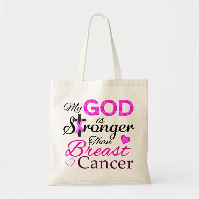 Bolsa Tote Meu DEUS é mais forte que o Cancer da mama (Frente)
