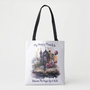 Bolsa Tote Meu Lugar Feliz Fica Entre as Páginas de um Livro