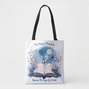 Bolsa Tote Meu Lugar Feliz Fica Entre as Páginas de um Livro