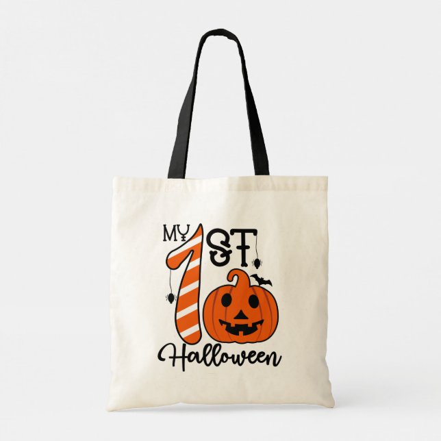 Bolsa Tote Meu Primeiro Truque de Halloween ou Tratar Criança (Verso)