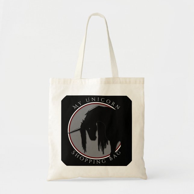 Bolsa Tote Meu Saco de Compras do Unicórn (cinza e marrom) (Frente)