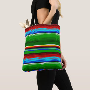 Bolsa Tote Mexicano azul vermelho verde Sarape