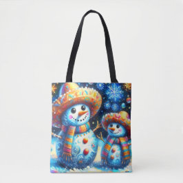 Bolsa Tote Mexicano Folk Art Snowmen Snowman Endereço de Regr