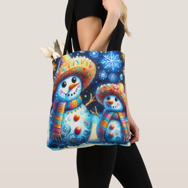 Bolsa Tote Mexicano Folk Art Snowmen Snowman Endereço de Regr (Close Up)