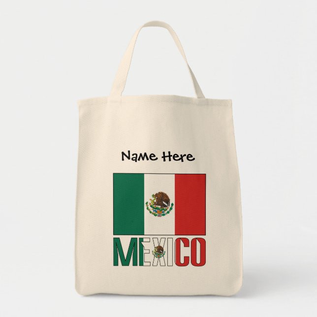 Bolsa Tote México e bandeira mexicana com seu nome (Frente)