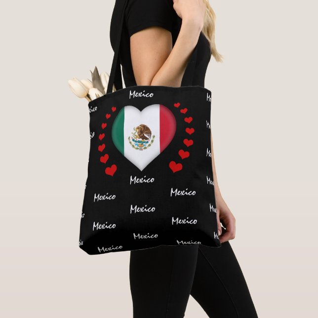 Bolsa Tote México Flag & Heart, mexicano Flag fashion/sport (Close Up)