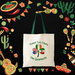 Bolsa Tote México Irlanda EUA Trevo Bandeira Personalizada
