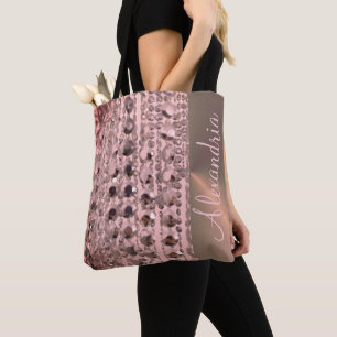 Bolsa Tote Miçangas de cordas laminadas Rosa chic