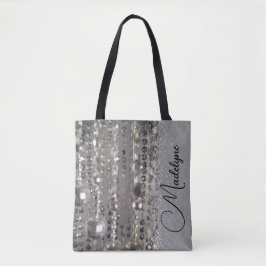 Bolsa Tote Miçangas Silver Glittery Sparkly Personalizadas
