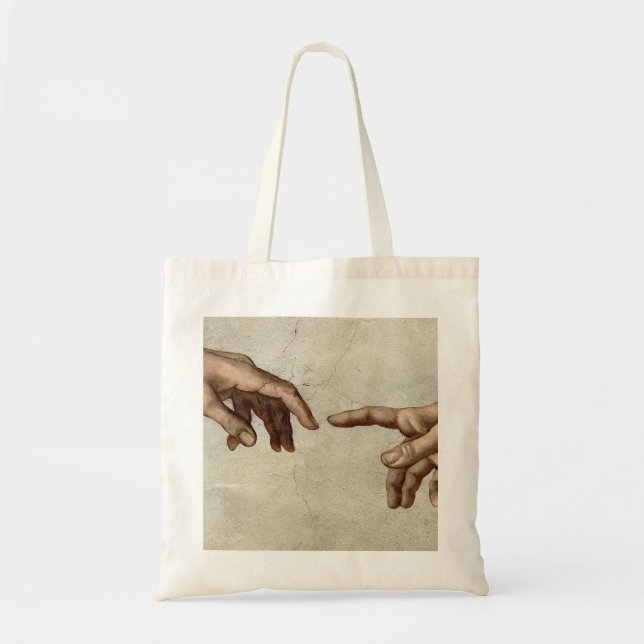 Bolsa Tote Michaelangelo mãos criação adam deus (Frente)