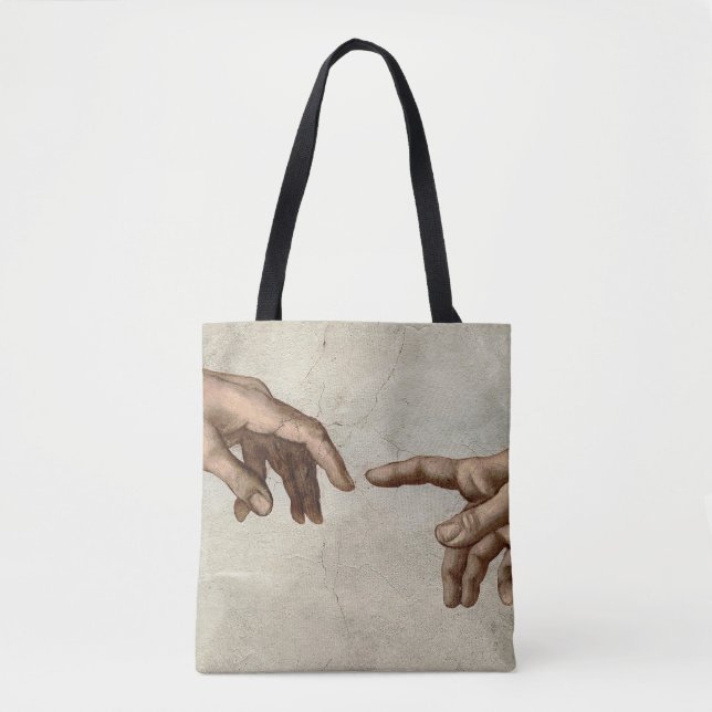 Bolsa Tote Michaelangelo mãos criação adam deus (Frente)