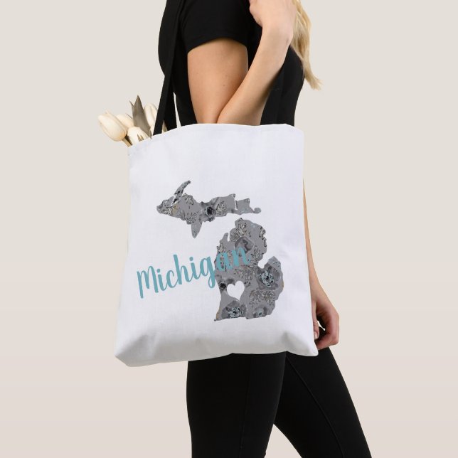 Bolsa Tote Michigan The Mitten State With Heart (Close Up)