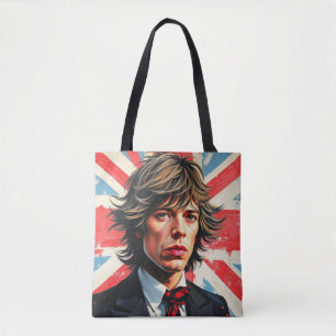 Bolsa Tote Mick Jagger Rolling Stones em frente a um Union Ja