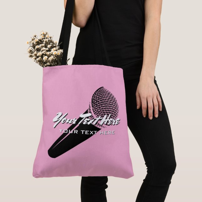 Bolsa Tote Microfone vocal rosa design personalizado (Close Up)