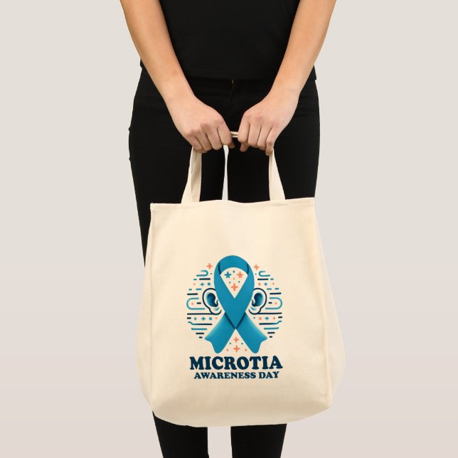 Bolsa Tote Microtia Consciência Dia Nacional Fita Azul (Frente (produto))