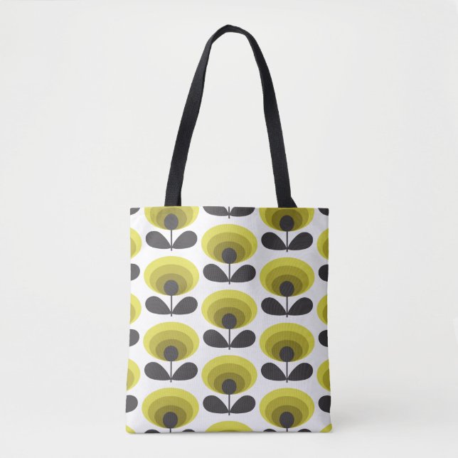 Bolsa Tote Mid Century Scandinavian Modern Retro Flower Bloom (Frente)