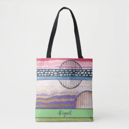 Bolsa Tote Mídia mista stripes abstrato, seu nome