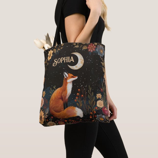 Bolsa Tote Midnight Bloom Fox Floresta (Close Up)