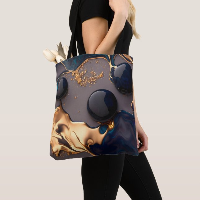 Bolsa Tote Midnight Gold Liquid Marble (Close Up)