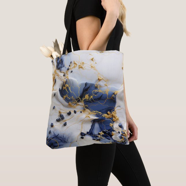Bolsa Tote Midnight Sapphire Marble with Gold Threads (Close Up)