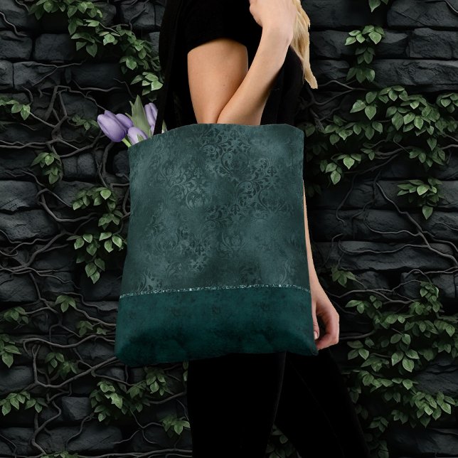Bolsa Tote Midnight Teal Romance | Dark Satinge Damask (Criador carregado)