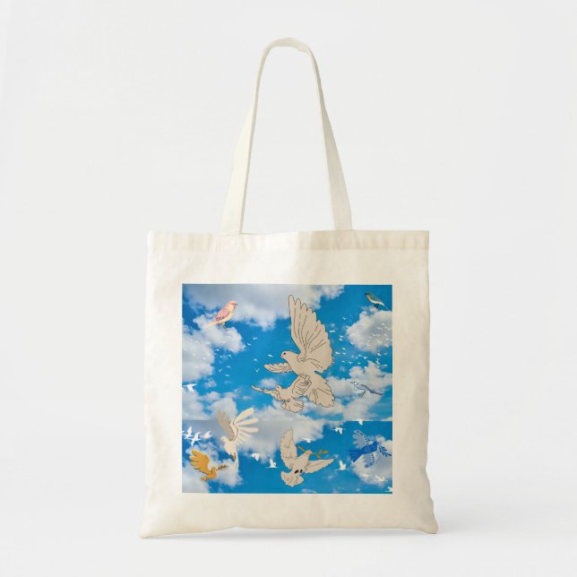 Bolsa Tote Mikitiez White bird sky Verão praia Liberdade (Frente)