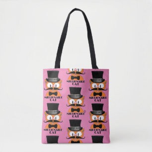 Bolsa Tote MILLIONAIRE CAT Cartoon Mustache Gato Rosa Gato