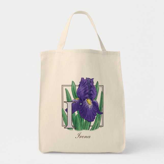 Bolsa Tote Mim para o monograma da flor da íris (Frente)