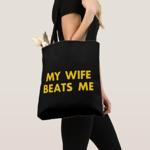 Bolsa Tote Minha Esposa Bate Em Mim Retro Vintage Engraçado