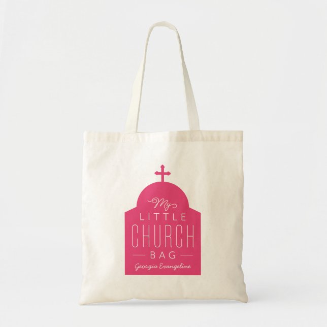 Bolsa Tote Minha pequena igreja, linda, rosa-escuro, abdome o (Frente)