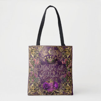 Bolsa Tote Minha vida é cheio de Magick! Violeta, coroa, páss