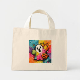 Bolsa Tote Mini Adorável Fantasma de Patchwork Arte Colorida de Sa