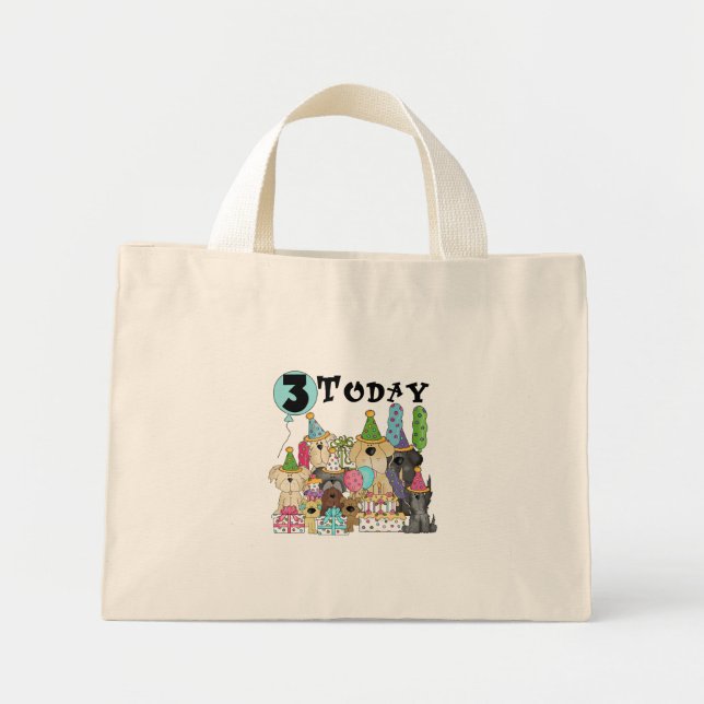 Bolsa Tote Mini Alfinetes aniversário de 3 anos Bash Camisetas e p (Frente)