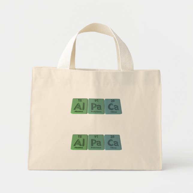 Bolsa Tote Mini Alpaca-Al-Pa-Ca-Alumínio-Protactínio-Cálcio (Frente)