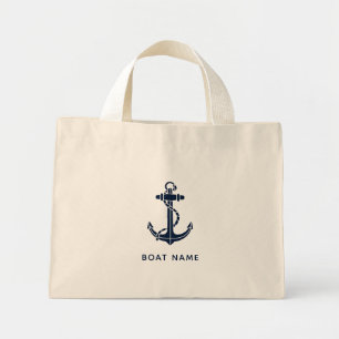 Bolsa Tote Mini Âncora de Navio Azul Náutico Nome do Barco Persona