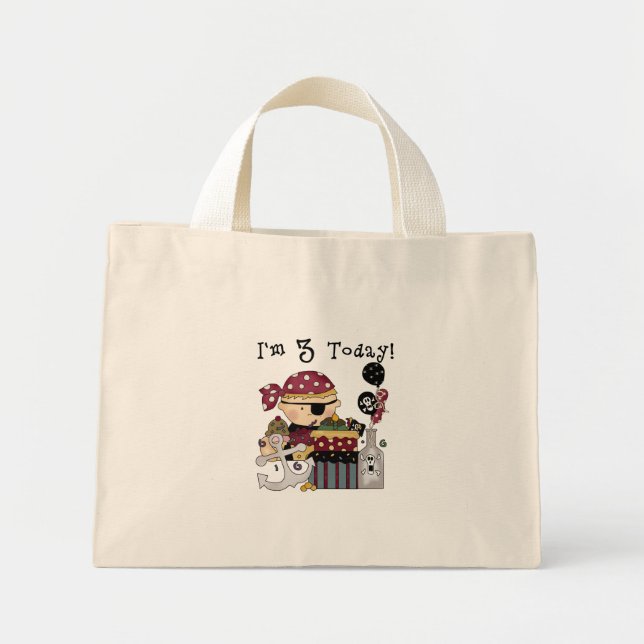 Bolsa Tote Mini aniversário de 3 anos Pirate Camisetas e presentes (Frente)