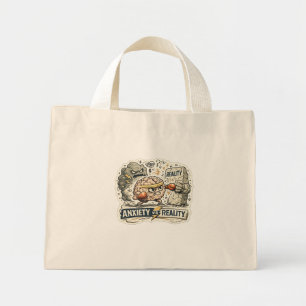 Bolsa Tote Mini Ansiedade vs Realidade Camiseta engraçada de saúde