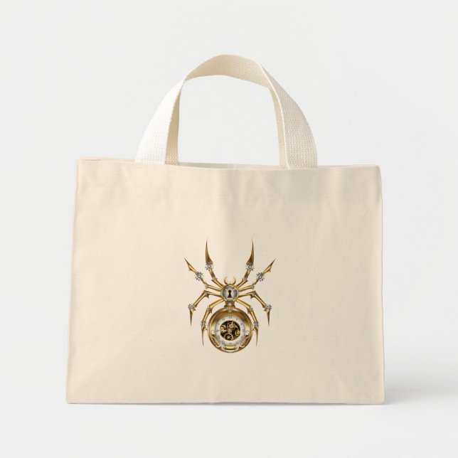 Bolsa Tote Mini Aranha Steampunk no fundo roxo (Frente)