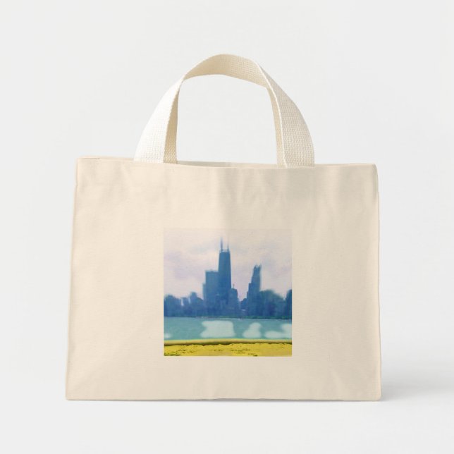 Bolsa Tote Mini Arranha-céus de Chicago com aerógrafo (Frente)